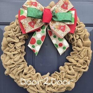Burlap Holiday Wreath with Festive Bow